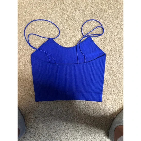 Zenana Phoebe Double Strap Brami Bright Blue Ribbed Seamless Crop Top NT-6023AB - Picture 1 of 6